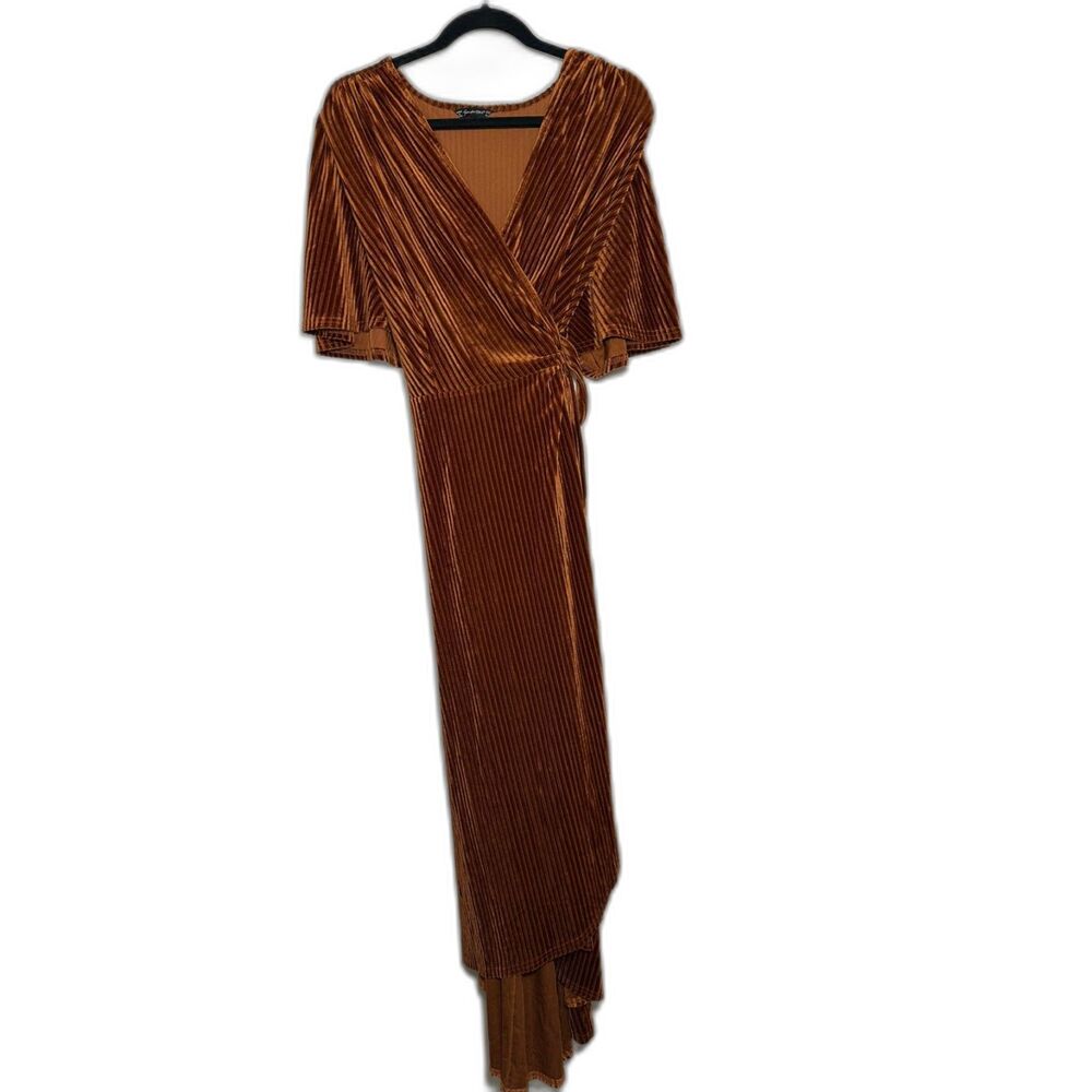 Rust Copper Velvet Wrap Maxi Dress